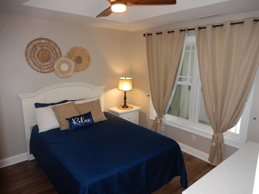 Just Beachy bedroom with queen bed